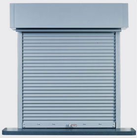A closed roller shutter door commonly used in construction for securit