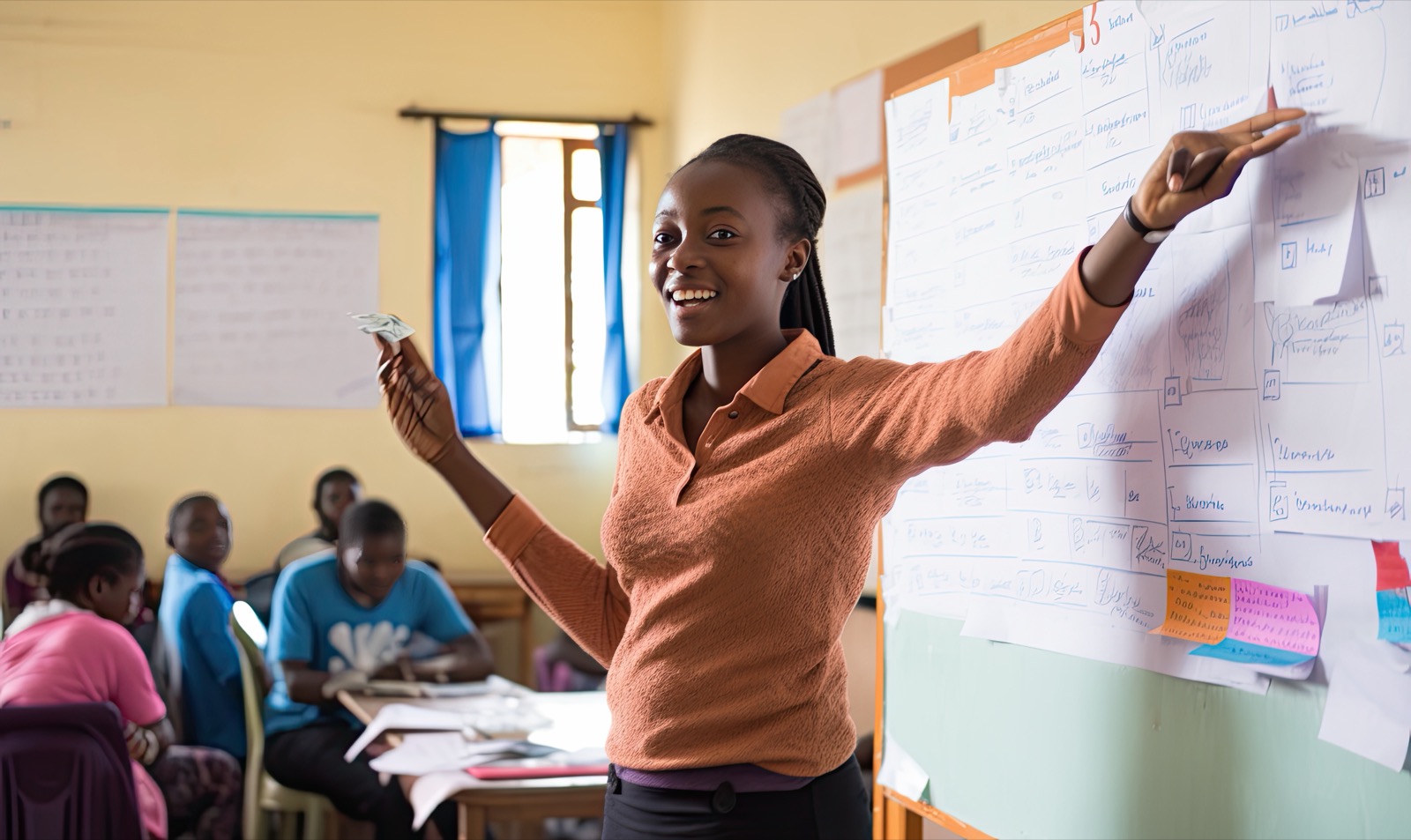 A trainer teaching a class in a Kenyan technical college