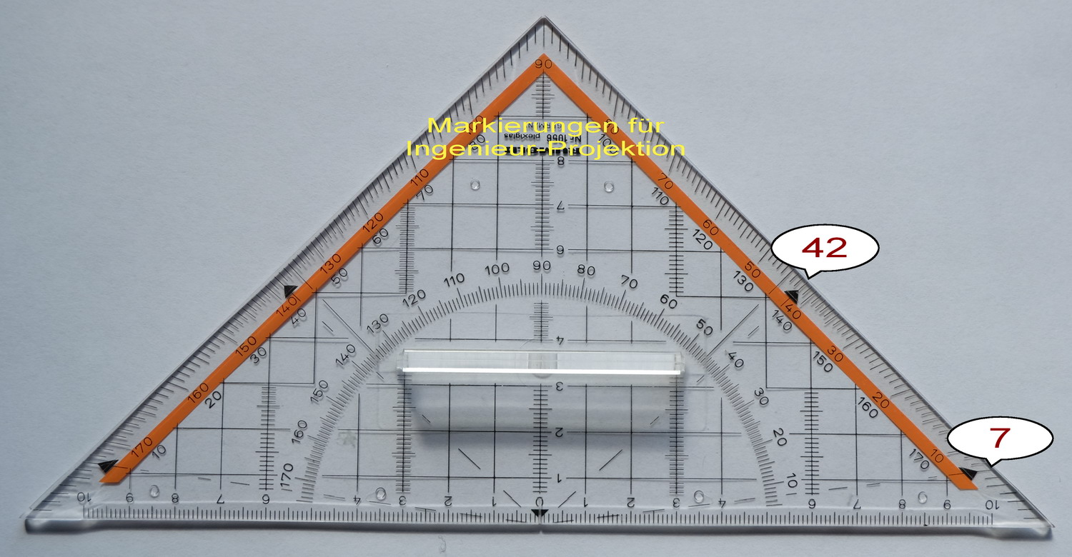 45° set square with measurement markings