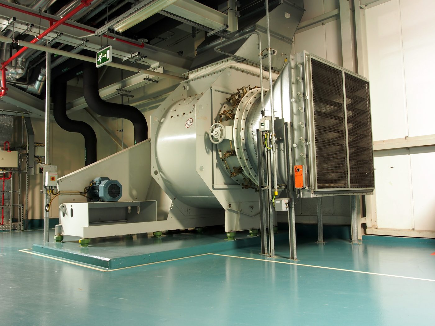 Industrial air handling unit in mechanical room