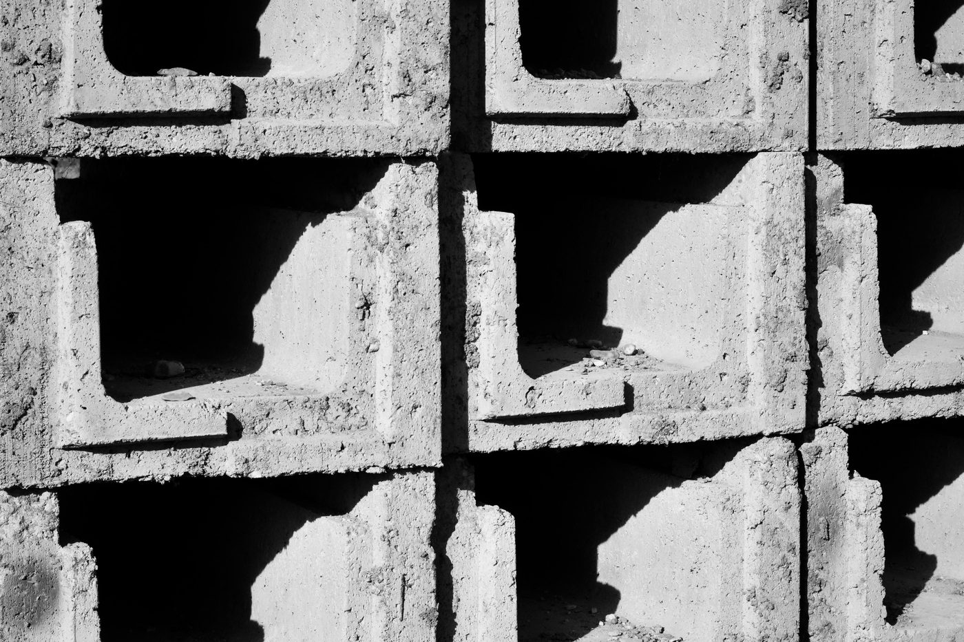 stacked concrete blocks with hollow centers