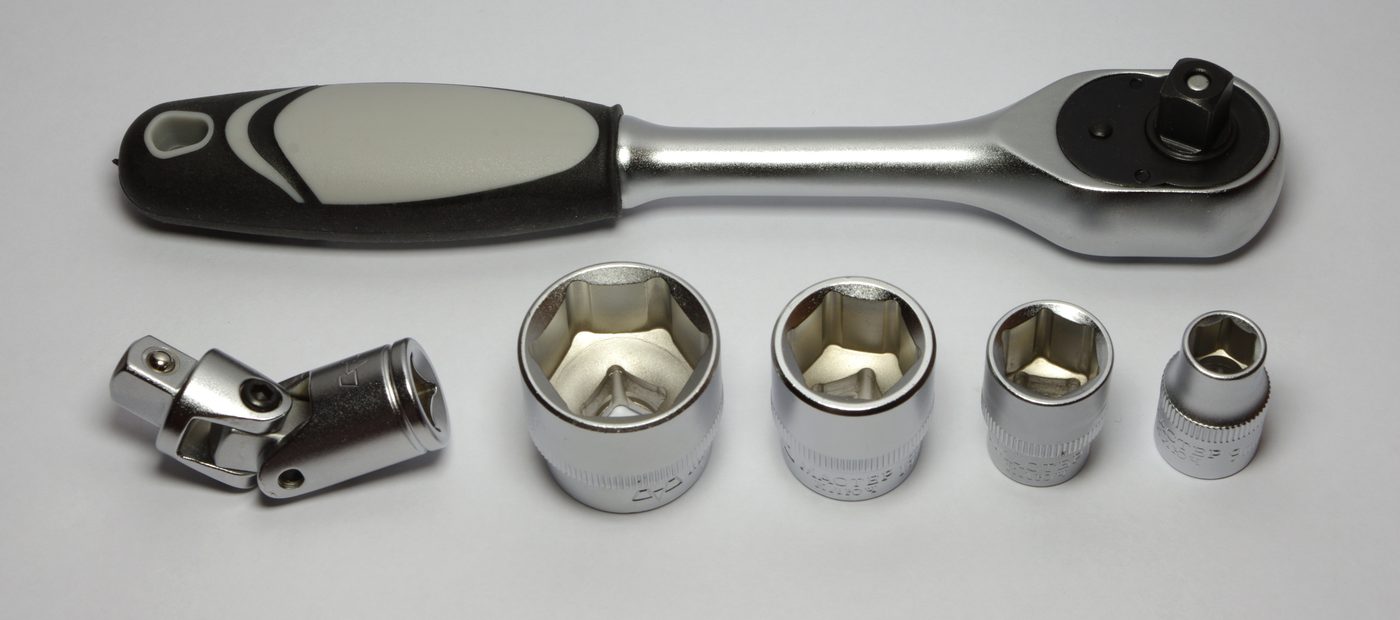 Set of deep sockets with a ratchet wrench