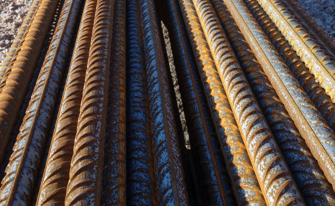 Close-up of deformed steel bars for construction