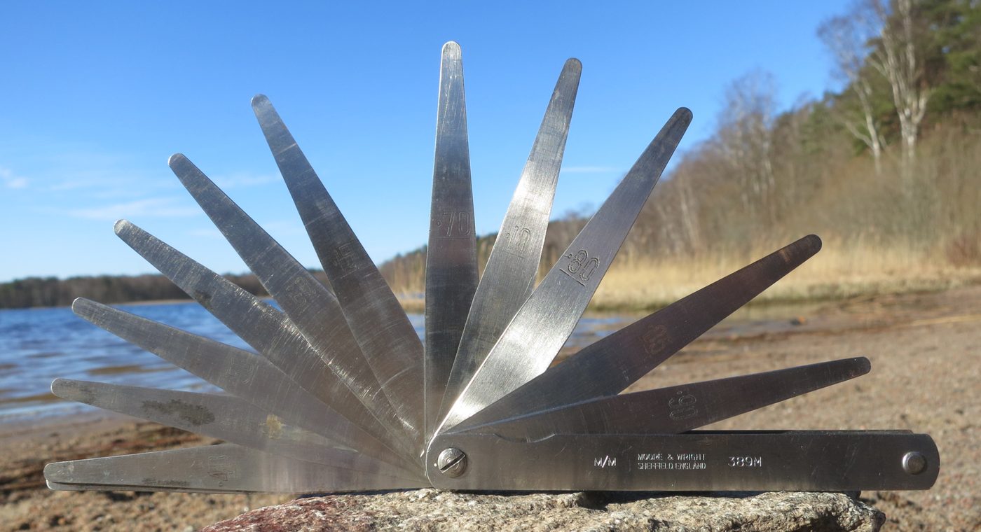 Set of feeler gauges fanned open
