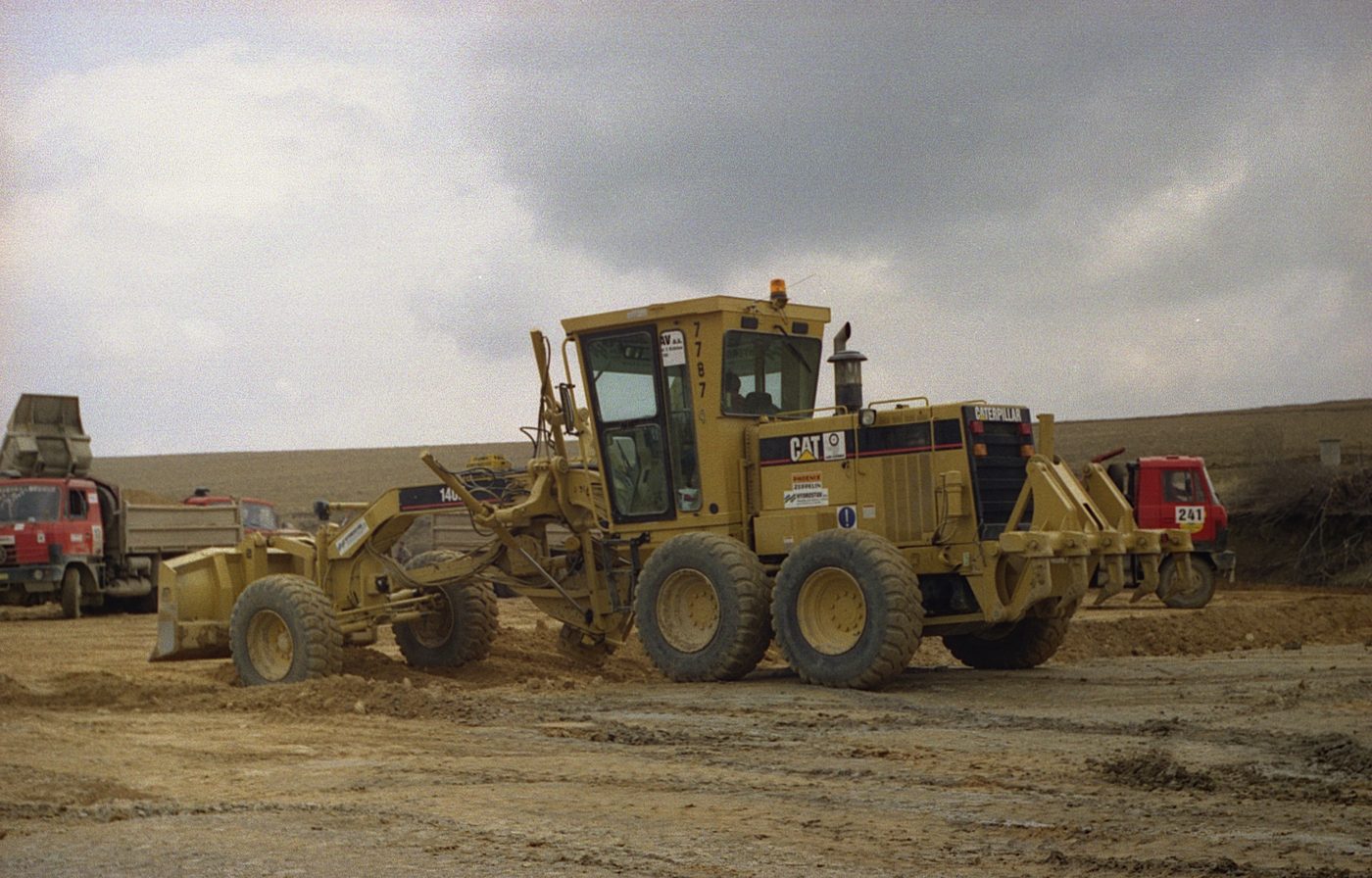 Motor grader at a construction site