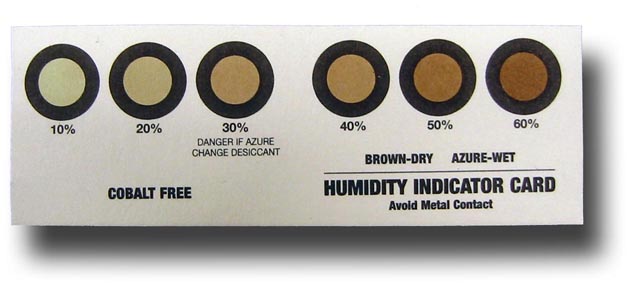 Humidity indicator card showing moisture levels