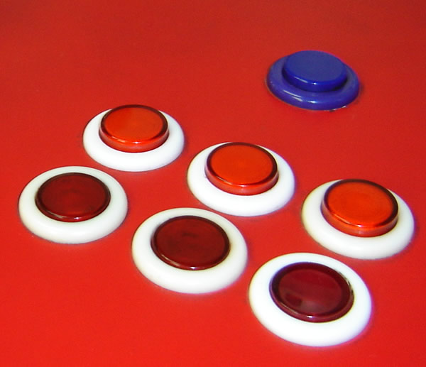 Various colored push-button switches on panel