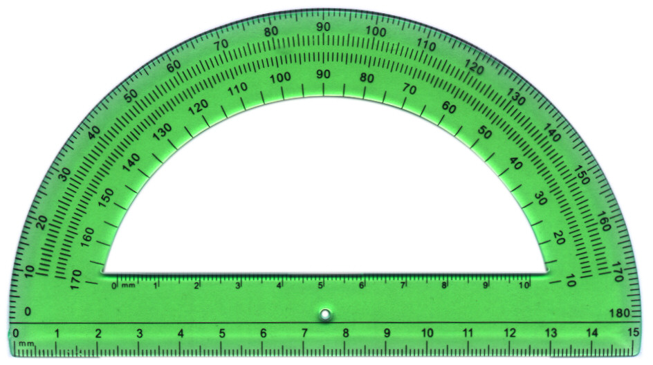 Green semi-circular protractor with ruler