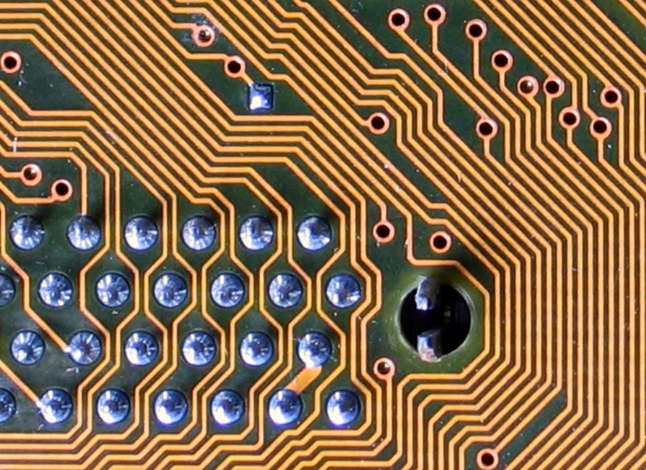 Close-up of solder balls on a circuit board