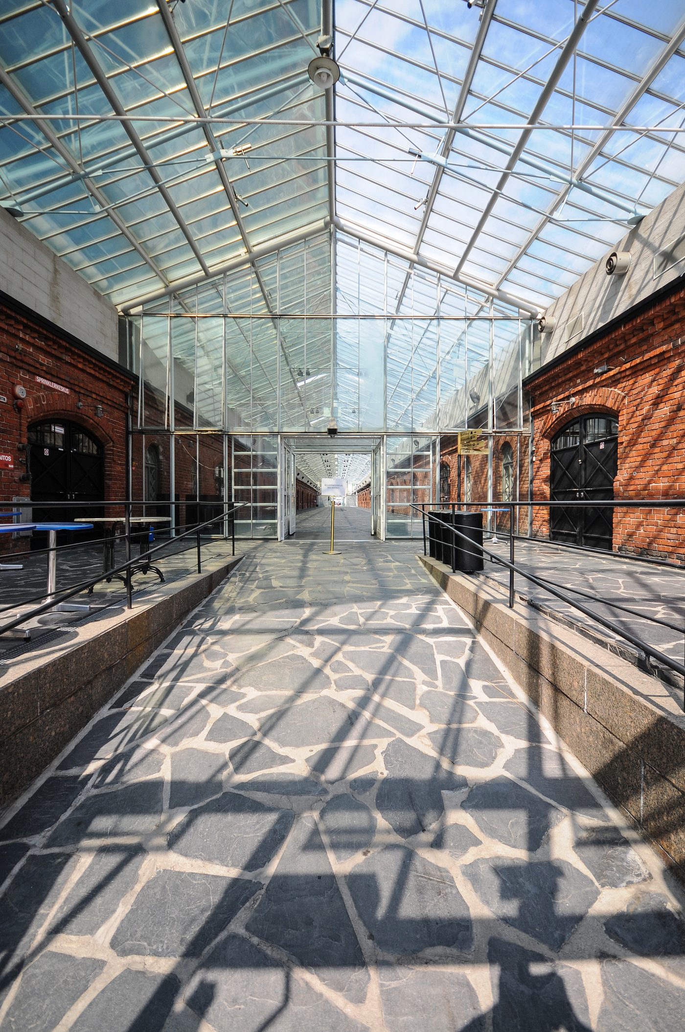 Stone paving floor under glass roof